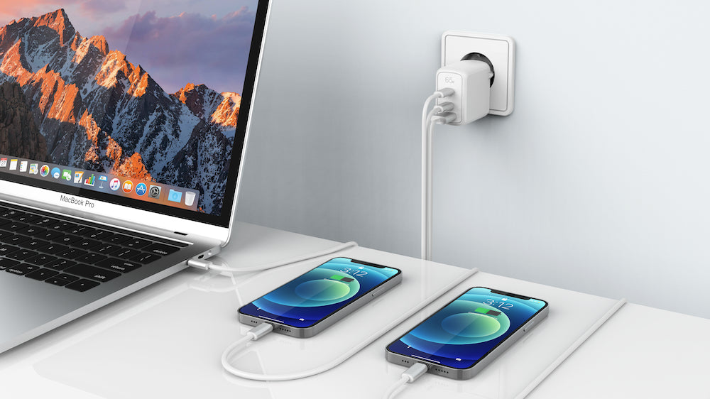 BeHello Oplader 65W GaN met 3 poorten (USB-C en USB-A) wit